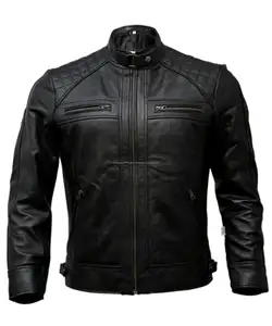 OEM pakistani supplier asymmetric zip placket studded lapels leather biker jacket in brown pu leather jackets
