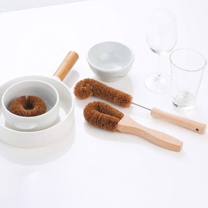 Cepillo para platos de fibra de coco con mango, herramienta de limpieza natural, cepillos de limpieza de cocina de fibra de coco. - Product Image 4