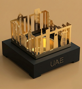 Brûleur d'encens en laiton Skyline des Émirats Arabes Unis, encensoir métallique arabe Bakhoor, paysage urbain du Moyen-Orient, Oud, cadeau de Ramadan et de l'Aïd, décoration d'intérieur, fait main - Product Image 1