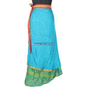 Nueva Falda Larga Envolvente de Seda Reciclada para Mujer, Estilo Vintage, de 2 Capas, Tipo Sari Mágico - Product Image 4
