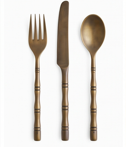 Juego de Cubiertos de Latón Vintage con Acabado Mate, Aptos para Lavavajillas, Utensilios de Comedor para Bodas, Cubiertos Metálicos con Diseño de Mango de Bambú - Product Image 4