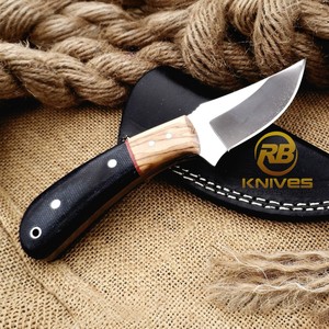 Cuchillo de caza hecho a mano con mango de madera y funda de cuero – Cuchillo de supervivencia para acampar al aire libre con hoja fija afilada - Product Image 1