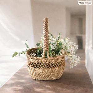 Cesta de Almacenamiento Circular Multifuncional Ecowoodies Ecológica, Tejida en Bambú con Asa, Estilo Moderno, Decoración para el Hogar, Forma de Cuenco, Regalo - Product Image 4