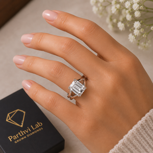Excellent <b>Emerald</b> Cut Lab Grown Diamond <b>Ring</b> 925 <b>Silver</b> 9kt, 14kt, 18kt Gold Diamond <b>Rings</b> for Women's Engagement <b>Ring</b> - Product Image 2