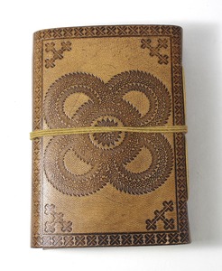 Handmade Custom Travel <b>Diary</b> With Debossed Design Stone <b>Work</b> Matching Cotton Strings Genuine Leather Journal - Product Image 5