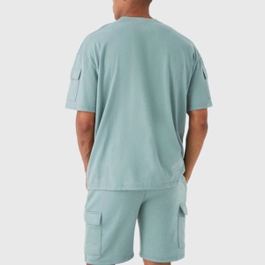 Conjunto de Verano para Hombre, Informal, Transpirable, Camiseta de Manga Corta y Pantalones Cortos, Conjunto Sólido de Algodón, Ropa de Marca para Hombre, Conjunto de 2 Piezas - Product Image 4