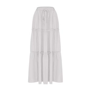 Jupe midi évasée vert émeraude pour femme avec volants, taille haute élastique, en mousseline, style sportif, couleur unie, respirante, idéale pour l'été - Product Image 3