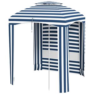 Ombrellone da Spiaggia Portatile 5.8ft Blu e Bianco a Righe con Finestre Traspiranti e Volant - Product Image 1