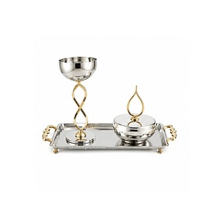 Stainless Steel Incense <b>Burner</b> Set with Gold Accent Tray and Candle Holder <b>for</b> Aromatherapy Use - Product Image 1