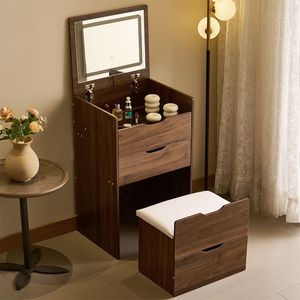 3-in-1 Compact Makeup Vanity Set Flip Top Mirror <b>Small</b> Make-Up Vanity with Visible Glass Desktop for Apartment Use 3 <b>Draw</b> - Product Image 5