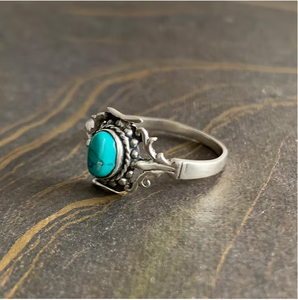 Trendy Vintage Style <b>Turquoise</b> <b>Ring</b> 2.2g Fine Quality Silver 925 Designer Jewelry Collection for Unisex JAIPUR SILVER - Product Image 3