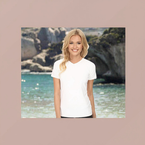 T-shirts à col rond pour femmes, options OEM haut de gamme, design de logo personnalisé, tissu Solana écologique à séchage rapide, coupe ample et respirante - Product Image 3