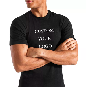 Custom Logo Men's <b>Black</b> O-Neck Short Sleeve Cotton Jersey T-<b>Shirt</b> Oversized Fit Casual Front Print Anti-Pilling 180g - Product Image 6