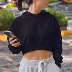 Hoodie en molleton court pour femmes de qualité supérieure |   Sweat-shirt court zippé |   Vêtements de détente de créateur effet délavé |   GEO BROTHERS Coton Écologique - Product Image 4