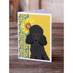 Girasoles de verano caprichosos con caniche negro Paquete de 8 A7 Tamaño 5x7 Tarjetas de felicitación en blanco con sobres para escribir notas - Product Image 2