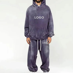 Custom Logo Men's Acid Wash <b>Tracksuits</b> Blank Fleece Drawstring Hooded Hoodies Sweatpants Plus Size Winter <b>Retro</b> Streetwear Sets - Product Image 4