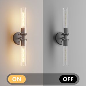 Set di Applique da Parete Moderne a Due Pezzi, Illuminazione per Bagno Nera Opaca con Vetro Trasparente, Elegante Decorazione Murale - Product Image 6