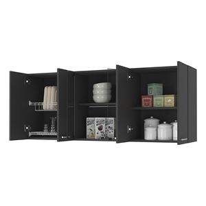 Shelton 59-Inch Wall Cabinet with Two Center Glass Doors Black Wengue <b>Kitchen</b> <b>Storage</b> <b>Unit</b> - Product Image 5