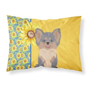 Verano girasoles Chihuahua ilustraciones funda de almohada de pelo largo azul bronceado estándar ligero súper suave fácil almohada decorativa - Product Image 1