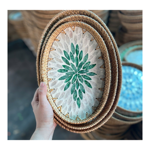 Natural Woven Rattan <b>Tray</b> Mother Of Pearl Inlay Handmade Home Décor Basket For <b>Storage</b> And Interior Decoration - Product Image 6