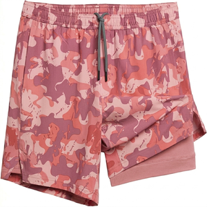 Shorts de sport et de course 2-en-1 pour hommes, taille mi-haute, respirants, camouflage, avec ceinture élastique et poches, en polyester/coton, haute qualité - Product Image 4