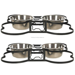 Bols pour animaux de compagnie de forme ovale double en acier inoxydable faits à la main de luxe RF artisanat mangeoires pour chat/chiot - Product Image 2