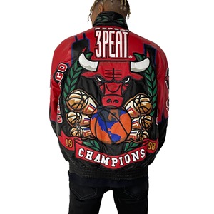 เสื้อแจ็คเก็ตหนังแท้ Chicago 3-Peat Championship Streetwear กันลมและเป็นมิตรกับสิ่งแวดล้อม - Product Image 3
