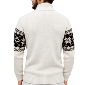 Pull-over col montant zippé pour homme, motif Fair Isle blanc, jacquard flocon de neige nordique, tricoté, décontracté, hiver - Product Image 2