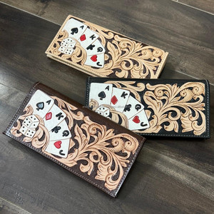 2026 Best Seller Handmade Cowboy Genuine Leather Floral Hand Tooled Western <b>Men</b> <b>Wallet</b> With Deck of Card Hand Carved <b>Men</b> <b>Wallet</b> - Product Image 4