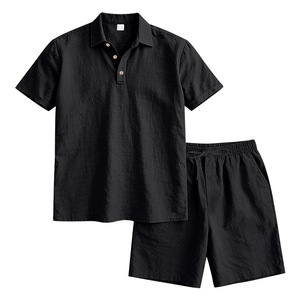 Summer Collar <b>Short</b> Sleeved <b>Top</b> <b>and</b> <b>Shorts</b> <b>Men's</b> Casual Solid Color <b>Set</b> - Product Image 2