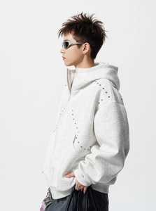 Sudadera con Capucha Negra Extra Grande para Hombre, con Cierre y Detalles de Pedrería, Estilo Urbano, Corte Regular, 100% Algodón French Terry - Product Image 6