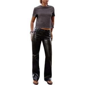 Pantalones de Mujer de Algodón Negro con Fibra de Bambú, Corte Recto, Cintura Media, Ajuste Holgado, Estampados, para Verano - Product Image 3