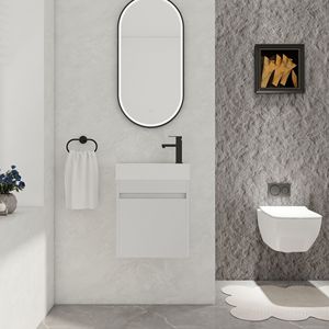 18-Inch <b>Floating</b> <b>Wall</b>-Mounted Bathroom Vanity with White Resin Sink and Soft-Close Cabinet Door - Product Image 3