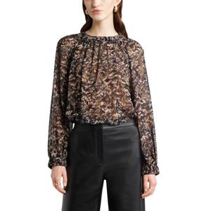 Blusa de Gasa Negra para Mujer, Cuello con Botones, Mangas con Volantes, Corte Regular, Transparente, Informal, Transpirable, 100% Algodón - Product Image 3