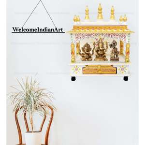 Temple en bois artisanal traditionnel de qualité supérieure, 15*8*18 pouces, pour la décoration murale de la maison ou du bureau, œuvre d'art faite à la main, Pooja Mandir - Product Image 2