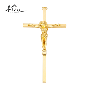 Croix murale en laiton poli, crucifix de Jésus, décoration religieuse chrétienne à suspendre, cadeau pour la prière à la maison ou à l'église - Product Image 1