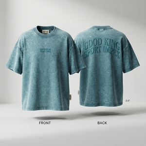 T-shirt surdimensionné personnalisé délavé à l'acide pour homme, épais, vintage, à épaules tombantes, brodé, col rond côtelé, style streetwear - Product Image 3