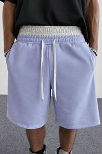 Shorts Bermuda pour homme, couleur unie violet clair, avec cordon de serrage, tricoté, taille mi-haute, coupe confortable, style décontracté - Product Image 6