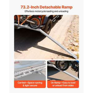 Portamoto da Gancio Traino in Alluminio Rinforzato, Capacità 180 kg, Rampa di Carico da 185 cm, Cinghie e Stabilizzatore, Staffa Portacarico - Product Image 4