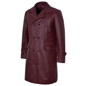 Manteau trench-coat pour homme en cuir véritable, double boutonnage, revers cranté, longueur genou, manches classiques, imperméable, respirant, écologique - Product Image 1