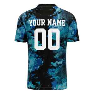 Camiseta de Fútbol Sublimada Personalizada con Cuello en V, Manga Corta, Transpirable, de Poliéster, para Hombre, para Todas las Temporadas, con Diseño Impreso en Azul y Negro - Product Image 3