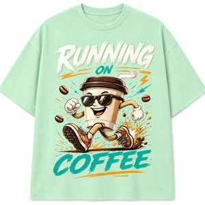 เสื้อยืดแขนยาวคอกลมสีดำพิมพ์ลายตัวอักษร Running Coffee สำหรับผู้ชาย ทรงหลวม สวมใส่สบาย ผลิตจากผ้าเจอร์ซีย์คอตตอน 100% - Product Image 1
