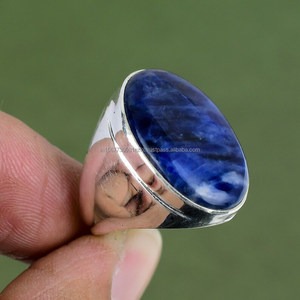 แหวนพลอยโซดาลิทสีเงินสเตอริง925ทำด้วยมือแหวนรูปไข่สีน้ำเงินคลาสสิกพร้อมชุบโรเดียมชุบของขวัญสำหรับผู้หญิง - Product Image 2