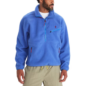 Men's Blue <b>Fleece</b> Quarter-Zip <b>Jacket</b> <b>With</b> Pockets Casual Autumn Wear Regular Fit Polyester Material - Product Image 4