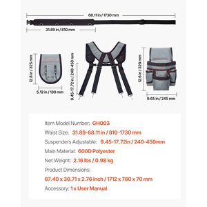 Cintura Porta Attrezzi Professionale da Uomo con 22 Tasche, Bretelle e Maniglie, per Elettricisti, con Logo in Gomma - Product Image 2