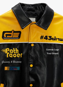 Blouson Moto Vintage en Cuir pour Homme – Veste Personnalisée d'Automne avec Col Rabattu, Bordure Côtelée et Écussons Imprimés en Relief – Vente en Gros - Product Image 2