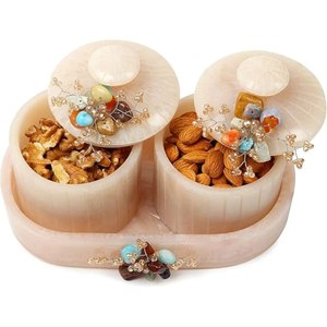 <b>Christmas</b> <b>gifts</b> Resin 6 storage jar tray set Gold accents cover Classic design capacity Decorative dry fruits Jar & Jewelery <b>Box</b> - Product Image 3