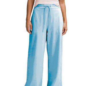 Pantalon en éponge française taille haute pour femme pleine longueur avec poches et taille réglable - Product Image 3