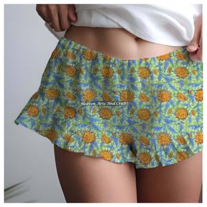 Nouveaux shorts pour femmes à taille haute, imprimé floral et volants, coupe ample et décontractée, pour la maison et l'été, à motifs imprimés au bloc, très demandés - Product Image 3