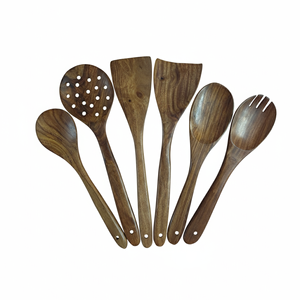 Juego de cucharas de madera de 6 piezas – Utensilios de cocina naturales y ecológicos – Juego de 6 cucharas de madera para cocinar y servir - Product Image 1